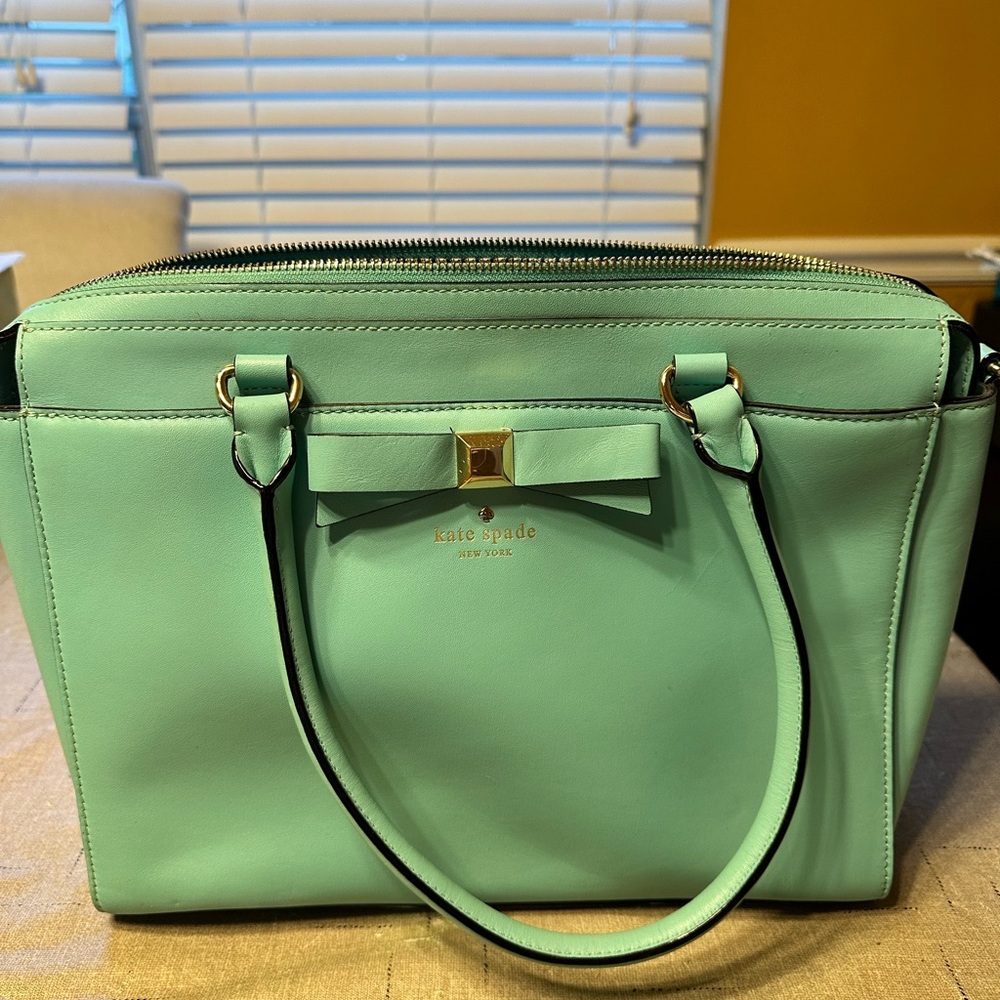 Kate Spade Green Satchel with Bow Detail and Gold Accents